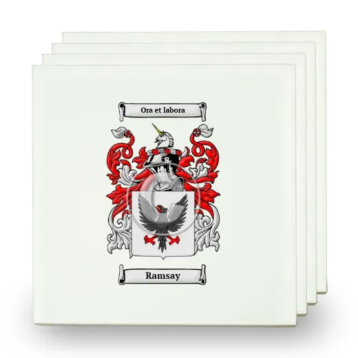 Ramsay Set of Four Small Tiles with Coat of Arms