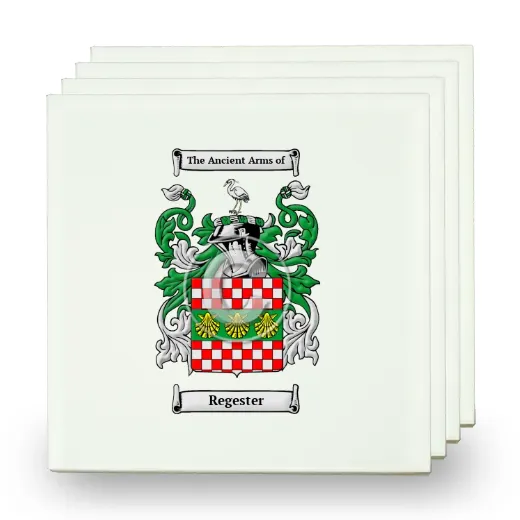 Regester Set of Four Small Tiles with Coat of Arms