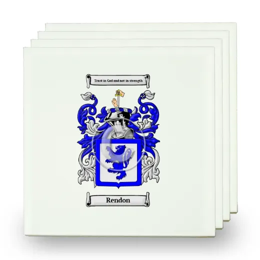 Rendon Set of Four Small Tiles with Coat of Arms