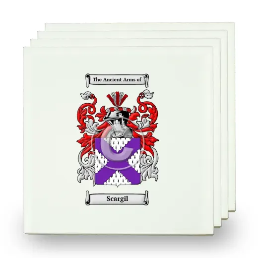 Scargil Set of Four Small Tiles with Coat of Arms