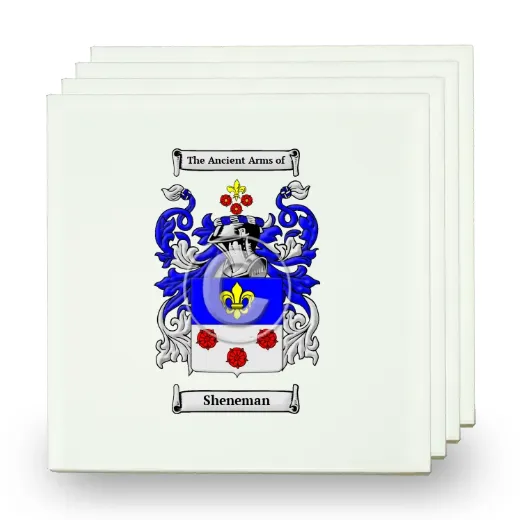 Sheneman Set of Four Small Tiles with Coat of Arms