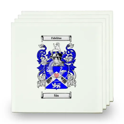 Sin Set of Four Small Tiles with Coat of Arms