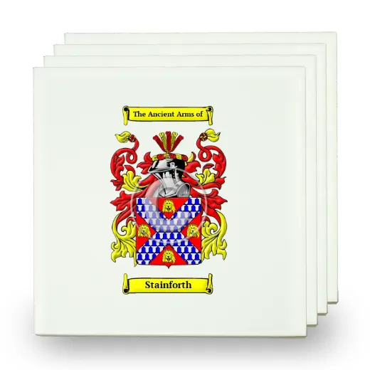 Stainforth Set of Four Small Tiles with Coat of Arms