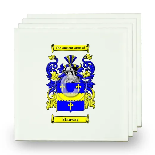 Stanway Set of Four Small Tiles with Coat of Arms