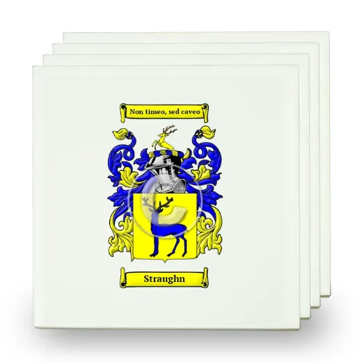 Straughn Set of Four Small Tiles with Coat of Arms