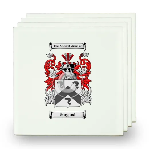 Surgand Set of Four Small Tiles with Coat of Arms