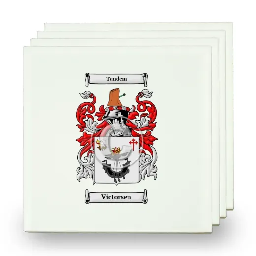 Victorsen Set of Four Small Tiles with Coat of Arms