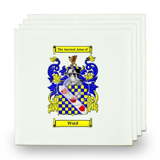 Word Set of Four Small Tiles with Coat of Arms