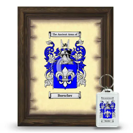 Buescher Framed Coat of Arms and Keychain - Brown