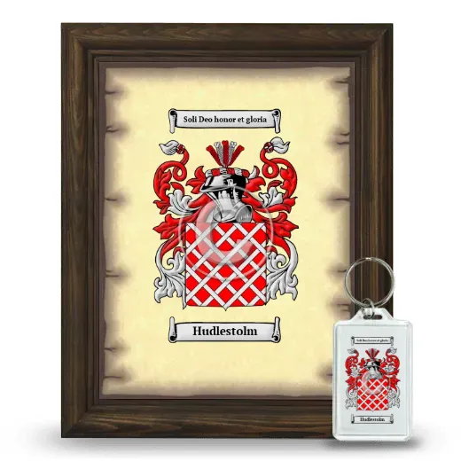 Hudlestolm Framed Coat of Arms and Keychain - Brown