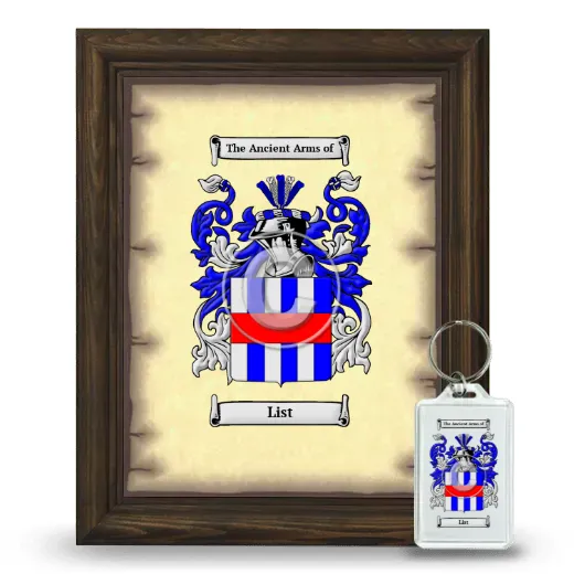 List Framed Coat of Arms and Keychain - Brown