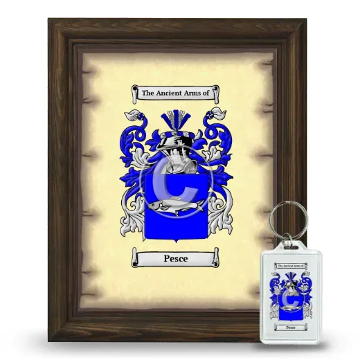 Pesce Framed Coat of Arms and Keychain - Brown