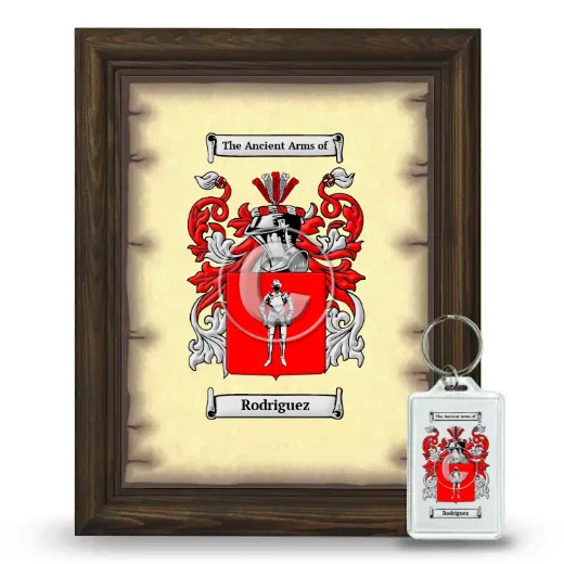Rodriguez Framed Coat of Arms and Keychain - Brown