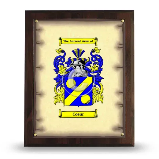 Coeur Coat of Arms Plaque