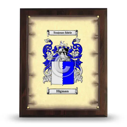 Higman Coat of Arms Plaque