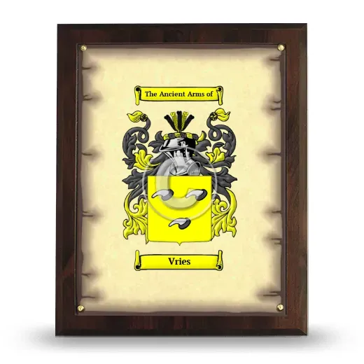 Vries Coat of Arms Plaque