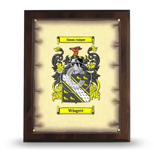 Wingett Coat of Arms Plaque