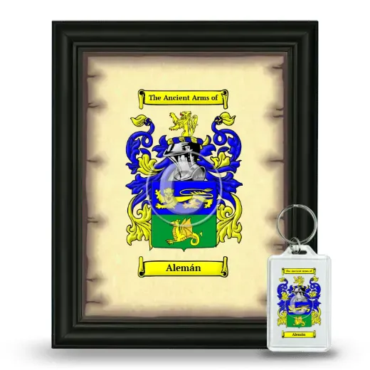 Alemán Framed Coat of Arms and Keychain - Black