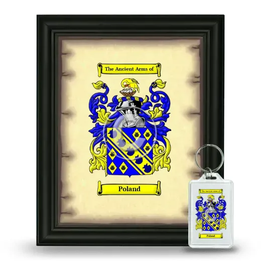 Poland Framed Coat of Arms and Keychain - Black