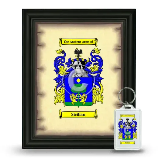 Sicilian Framed Coat of Arms and Keychain - Black