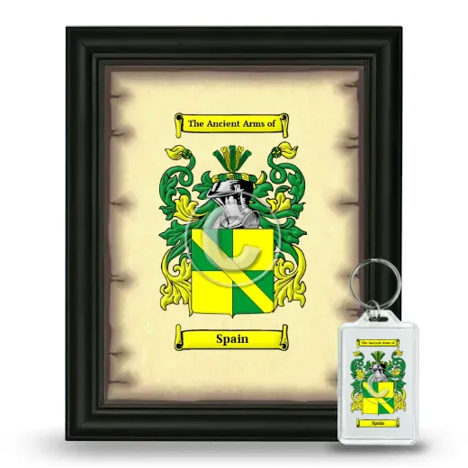 Spain Framed Coat of Arms and Keychain - Black
