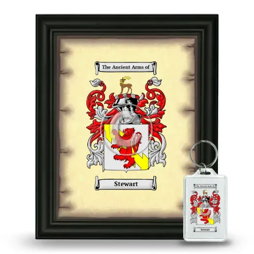 Stewart Framed Coat of Arms and Keychain - Black