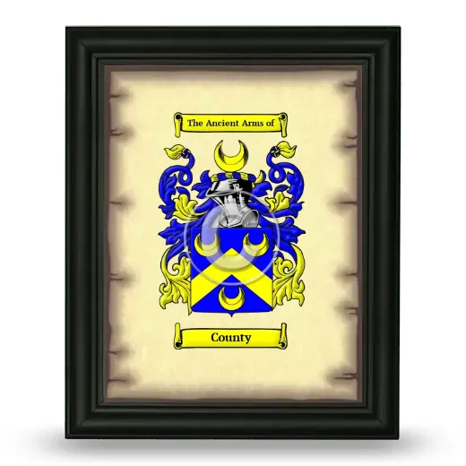 County Coat of Arms Framed - Black