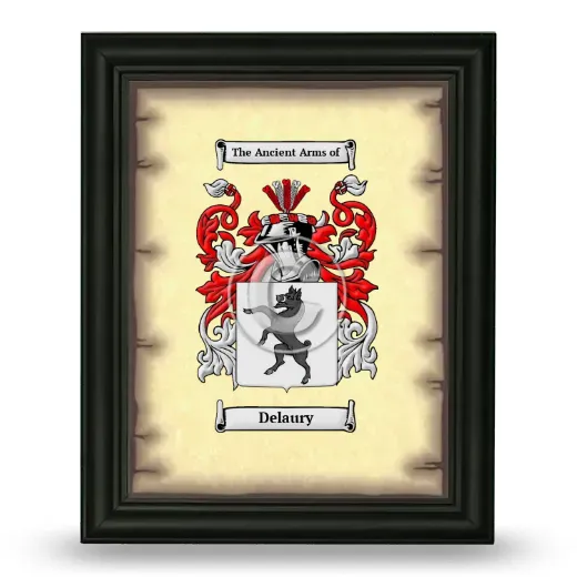 Delaury Coat of Arms Framed - Black