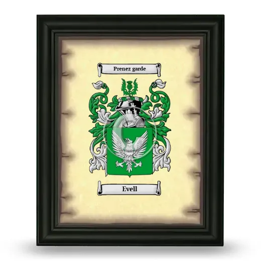 Evell Coat of Arms Framed - Black