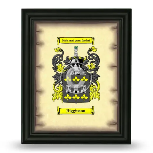 Higginson Coat of Arms Framed - Black
