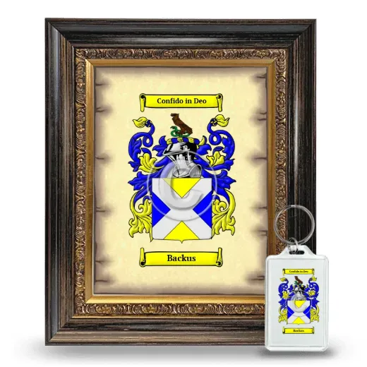 Backus Framed Coat of Arms and Keychain - Heirloom