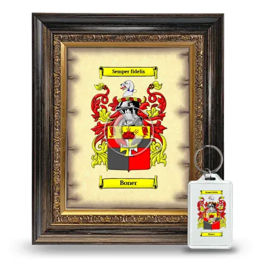 Boner Framed Coat of Arms and Keychain - Heirloom