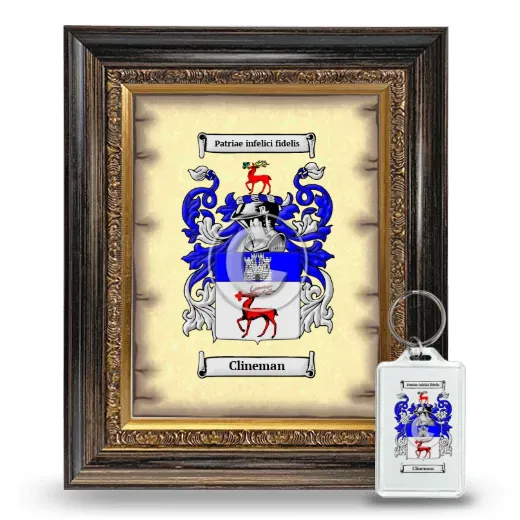 Clineman Framed Coat of Arms and Keychain - Heirloom