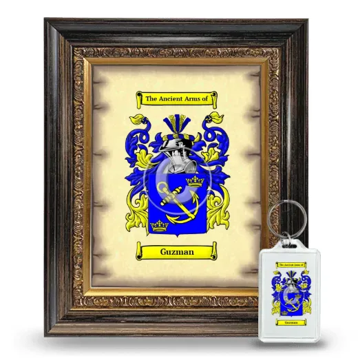 Guzman Framed Coat of Arms and Keychain - Heirloom