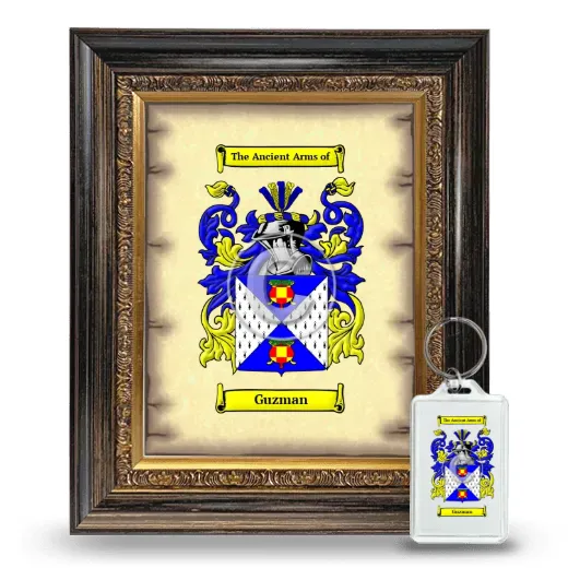 Guzman Framed Coat of Arms and Keychain - Heirloom