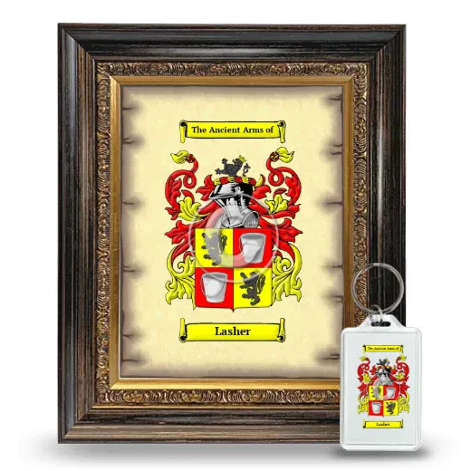 Lasher Framed Coat of Arms and Keychain - Heirloom