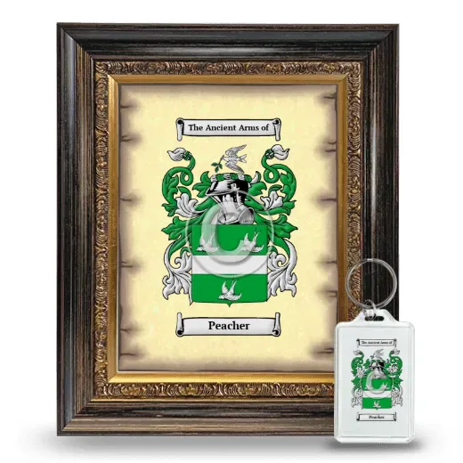 Peacher Framed Coat of Arms and Keychain - Heirloom