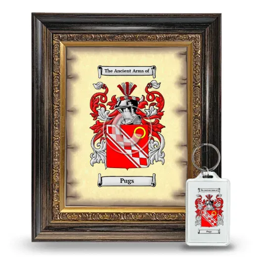 Pugs Framed Coat of Arms and Keychain - Heirloom