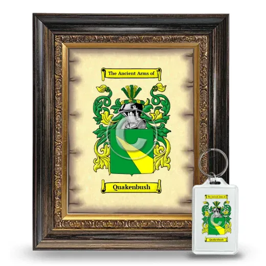 Quakenbush Framed Coat of Arms and Keychain - Heirloom