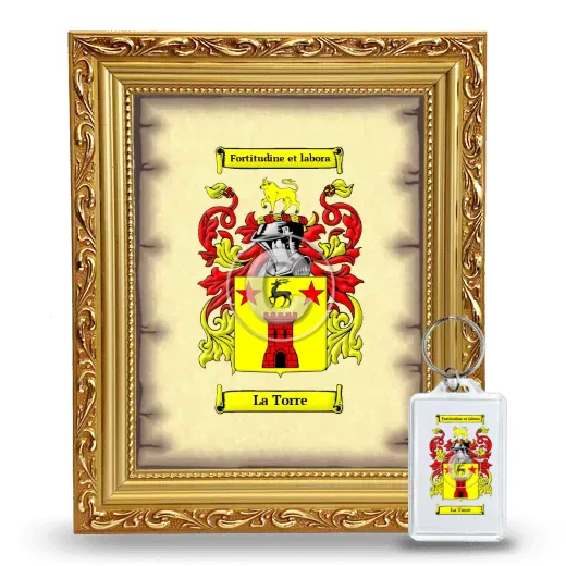 La Torre Framed Coat of Arms and Keychain - Gold
