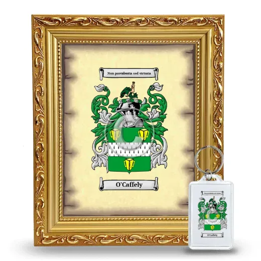 O'Caffely Framed Coat of Arms and Keychain - Gold