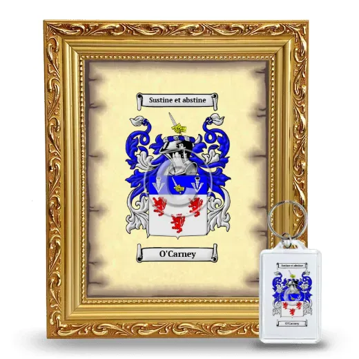 O'Carney Framed Coat of Arms and Keychain - Gold