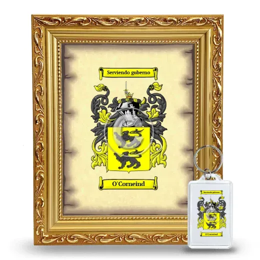 O'Corneind Framed Coat of Arms and Keychain - Gold