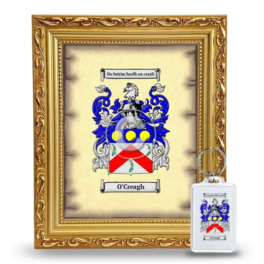 O'Creagh Framed Coat of Arms and Keychain - Gold