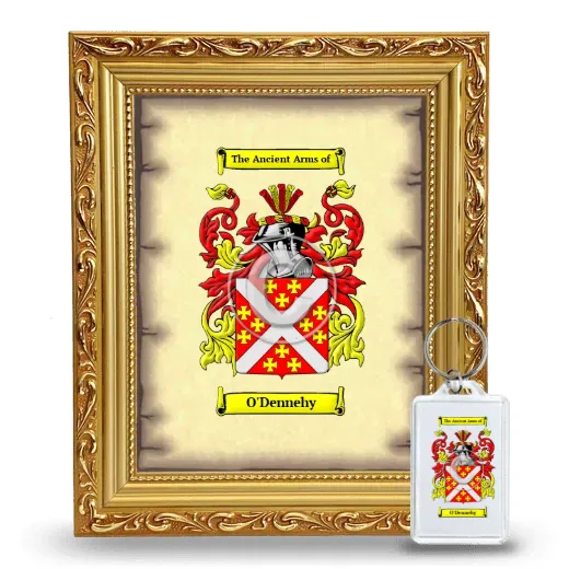O'Dennehy Framed Coat of Arms and Keychain - Gold