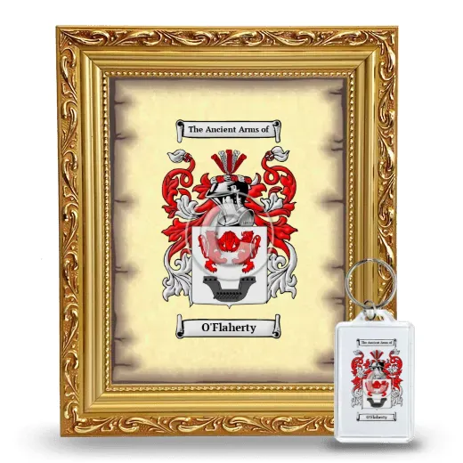 O'Flaherty Framed Coat of Arms and Keychain - Gold