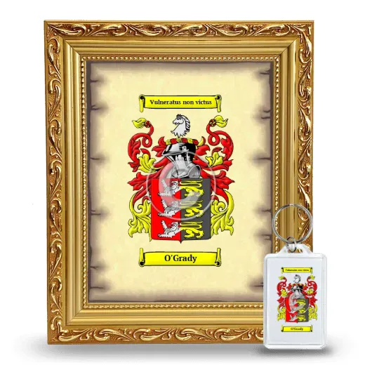 O'Grady Framed Coat of Arms and Keychain - Gold