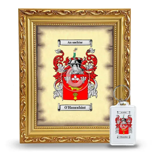 O'Hanrahint Framed Coat of Arms and Keychain - Gold