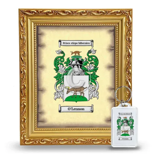 O'Lennon Framed Coat of Arms and Keychain - Gold