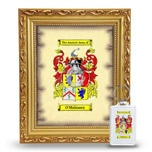 O'Mahoney Framed Coat of Arms and Keychain - Gold